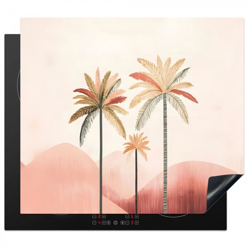 Protector de placa de induccion - Palmeras - Colinas - Minimalista - Rosa suave
