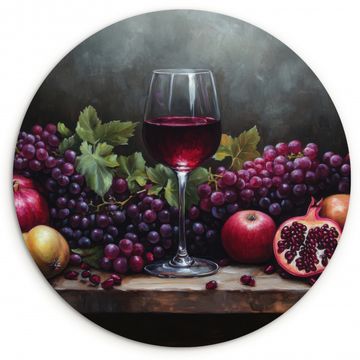 Cuadro redondo - Vino - Fruta - Bodegón