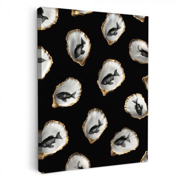 Lienzos decorativos - Ostras - Negro - Pescado - Oro