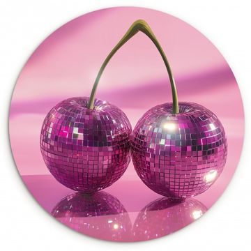 Cuadro redondo - Purpurina - Bola de discoteca - Rosa - Cereza