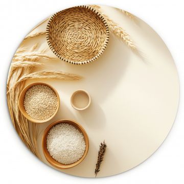 Cuadro redondo - Cereales - Madera - Cuenco - Beige