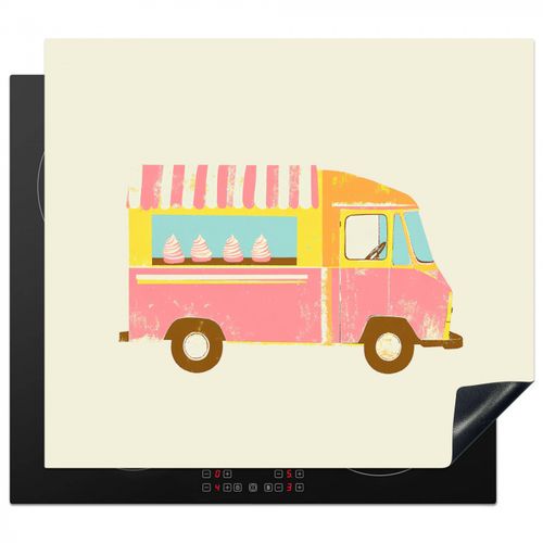 Protector de placa de induccion - Carrito de helados - Retro - Helados suaves - Rosa