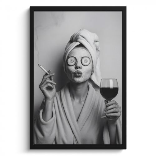 Cuadros enmarcados - Mujer - Máscara - Vino - Cigarrillo