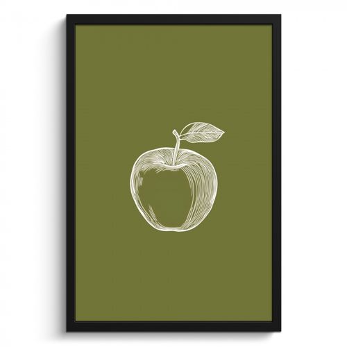 Cuadros enmarcados - Dibujo lineal - Manzana - Verde oliva - Hoja