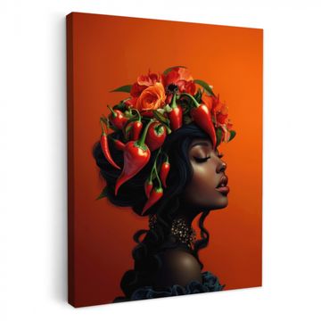 Lienzos decorativos - Mujer - Chiles - Pimientos - Flores
