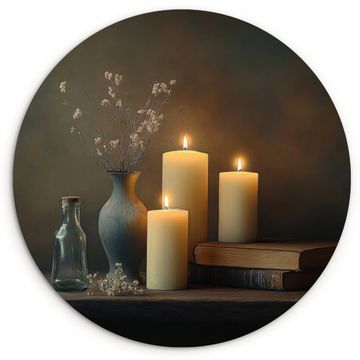 Cuadro redondo - Velas - Naturaleza muerta - Rústico - Libros