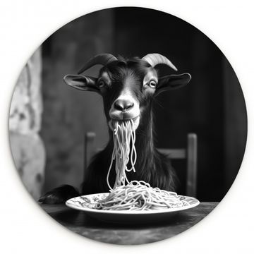 Cuadro redondo - Cabra - Plato - Espaguetis - Blanco y negro