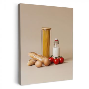 Lienzos decorativos - Espaguetis - Leche - Tomates - Huevos - Pan