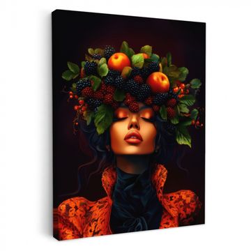 Lienzos decorativos - Mujer - Negro - Bayas - Zarzamoras - Manzanas