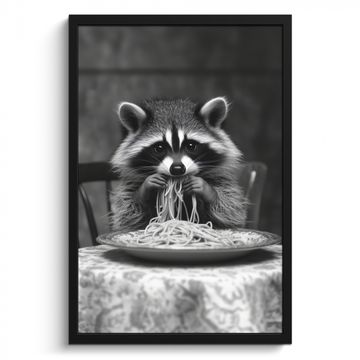 Cuadros enmarcados - Mapache - Lindo - Pasta - Mantel - Negro - Blanco