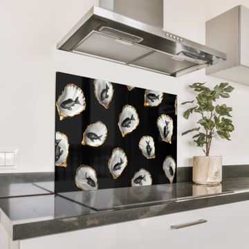 Salpicaderos de cocina - Ostras - Negro - Pescado - Oro