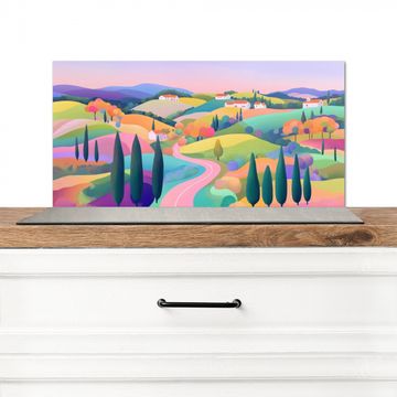 Salpicaderos de cocina - Paisaje - Morado - Pastel - Casas