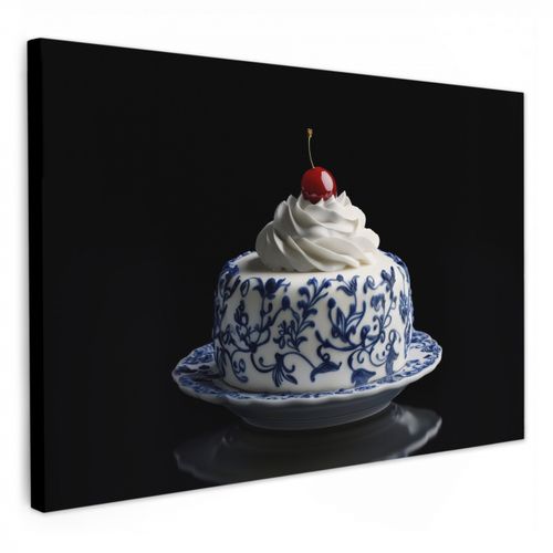 Tarta - Nata montada - Cereza - Plato - Azul de Delft