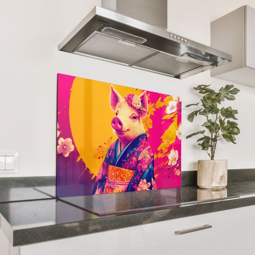 Salpicaderos de cocina - Cerdo - Corona de flores - Kimono - Abstracto