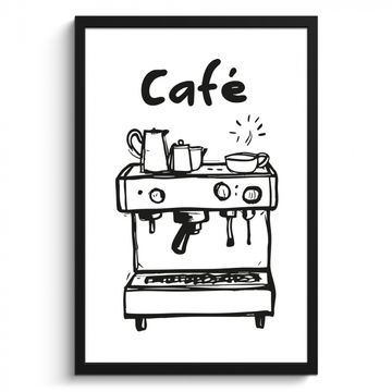 Cuadros enmarcados - Ilustración - Cafetería - Máquina de café - Tazas
