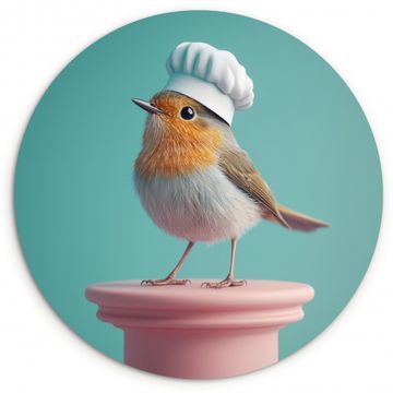 Cuadro redondo - Robin - Pájaro - Gorro de cocinero - Pedestal
