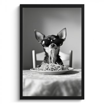 Cuadros enmarcados - Chihuahua - Perro - Gafas de sol - Humor - Negro - Blanco - Espagueti