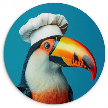 Cuadro redondo - Tucán - Loro - Pájaro - Gorro de cocinero