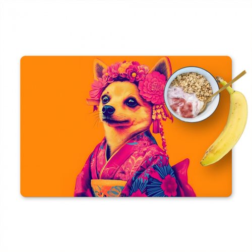 Salvamanteles - Kimono - Perrito - Corona de flores - Naranja