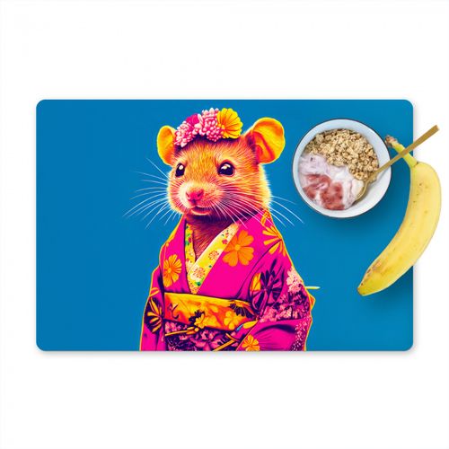 Salvamanteles - Ratón - Kimono - Flores - Azul