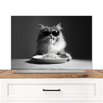 Salpicaderos de cocina - Gato de pelo largo - Gafas de sol - Espagueti - Humor - Negro - blanco