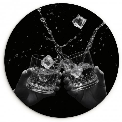 Cuadro redondo - Vasos Whicky - Ice - Splashes - Negro