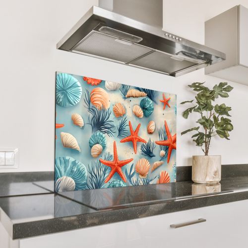 Salpicaderos de cocina - Estrellas de mar - Conchas - Ilustración - Arena