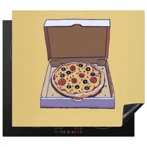 Protector de placa de induccion - Pizza - Caja - Salami - Ilustración