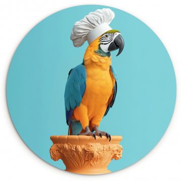 Cuadro redondo - Loro - Gorro de cocinero - Divertido - Pájaro
