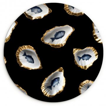 Cuadro redondo - Ostras - Pescado - Azul - Oro