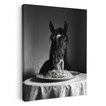 Lienzos decorativos - Caballo - Plato - Pasta - Mantel - Blanco y negro - Animales