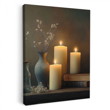 Lienzos decorativos - Velas - Naturaleza muerta - Rústico - Libros