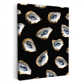 Lienzos decorativos - Ostras - Pescado - Azul - Oro