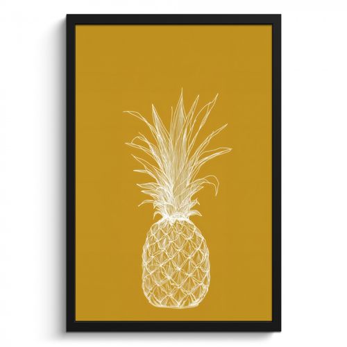 Cuadros enmarcados - Ilustración lineal - Piña - Corona de hojas - Amarillo ocre