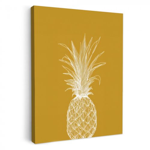 Lienzos decorativos - Ilustración lineal - Piña - Corona de hojas - Amarillo ocre
