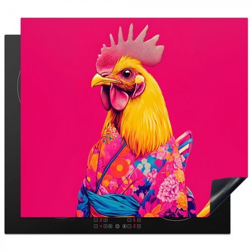 Protector de placa de induccion - Gallo - Colorido - Kimono - Rosa