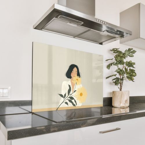 Salpicaderos de cocina - Mujer - Flor - Amarillo - Minimalista