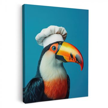 Lienzos decorativos - Tucán - Loro - Ave - Gorro de cocinero
