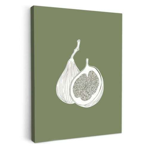 Lienzos decorativos - Higos - Minimalista - Dibujado - Verde musgo