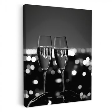 Lienzos decorativos - Burbujas - Salud - Copas de champán - Luces de la ciudad