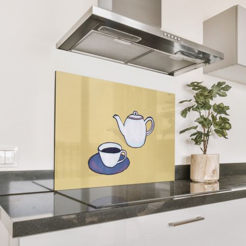 Salpicaderos de cocina - Tetera - Taza - Beige - Ilustración
