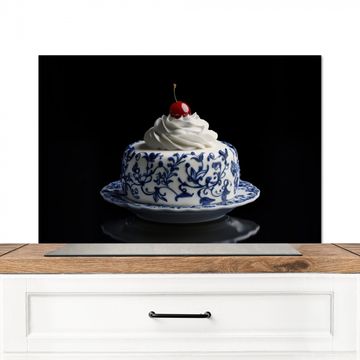 Salpicaderos de cocina - Tarta - Nata montada - Cereza - Plato - Azul de Delft