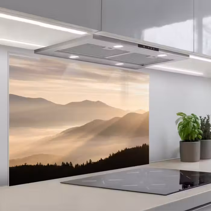 Salpicaderos de cocina - Montañas - Niebla - Rayos de sol