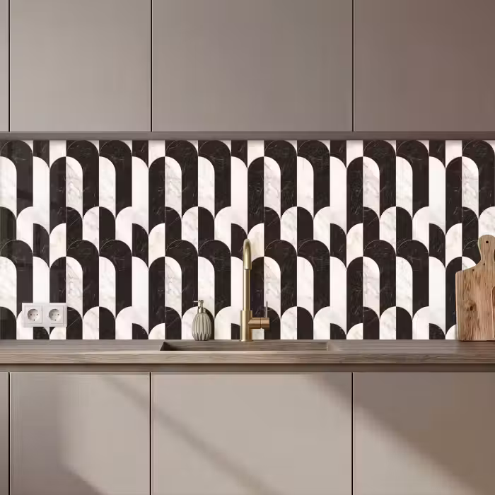 Revestimiento cocina - Arcos - Baldosas - Mármol - Negro - Blanco