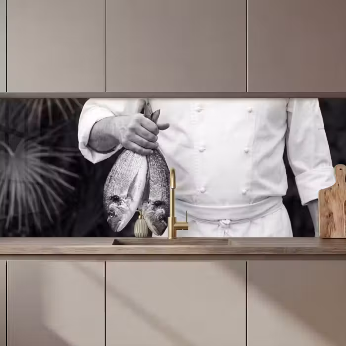 Revestimiento cocina - Pesca - Chef - Negro - Blanco