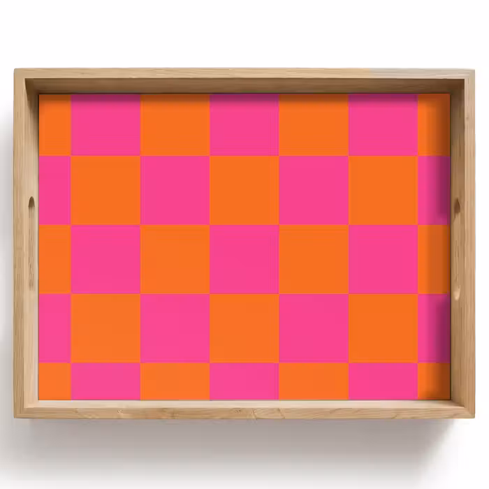 Bandeja - Tablero de ajedrez estampado - Naranja - Rosa - Bloques