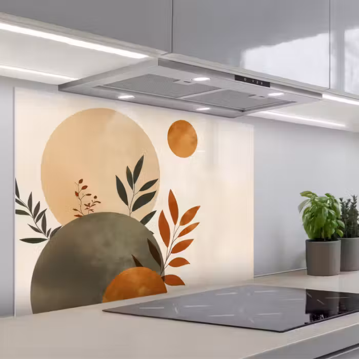 Salpicaderos de cocina - Formas - Redondo - Hojas - Beige