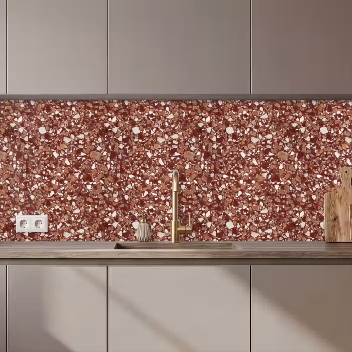Revestimiento cocina - Terrazzo - Estampado - Textura de piedra - Marrón rojizo
