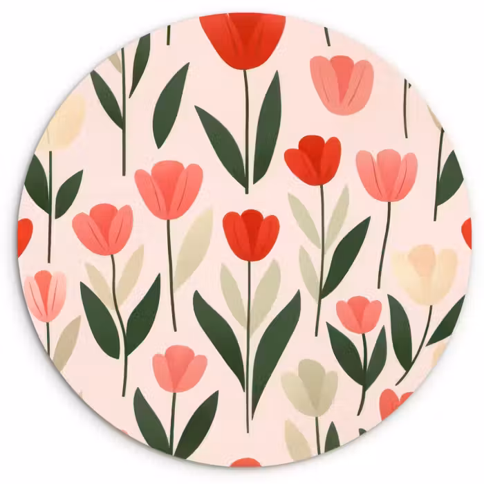 Cuadro redondo - Tulipanes - Moderno - Rosa