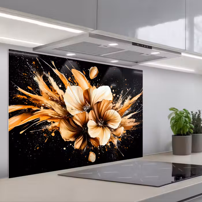 Salpicaderos de cocina - Flores - Oro - Graffiti - Negro - Abstracto